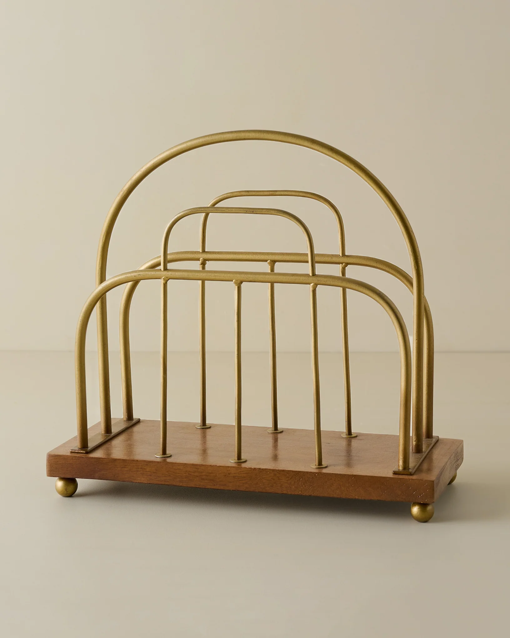Short Antique Brass and Wood Media Stand - Image 2