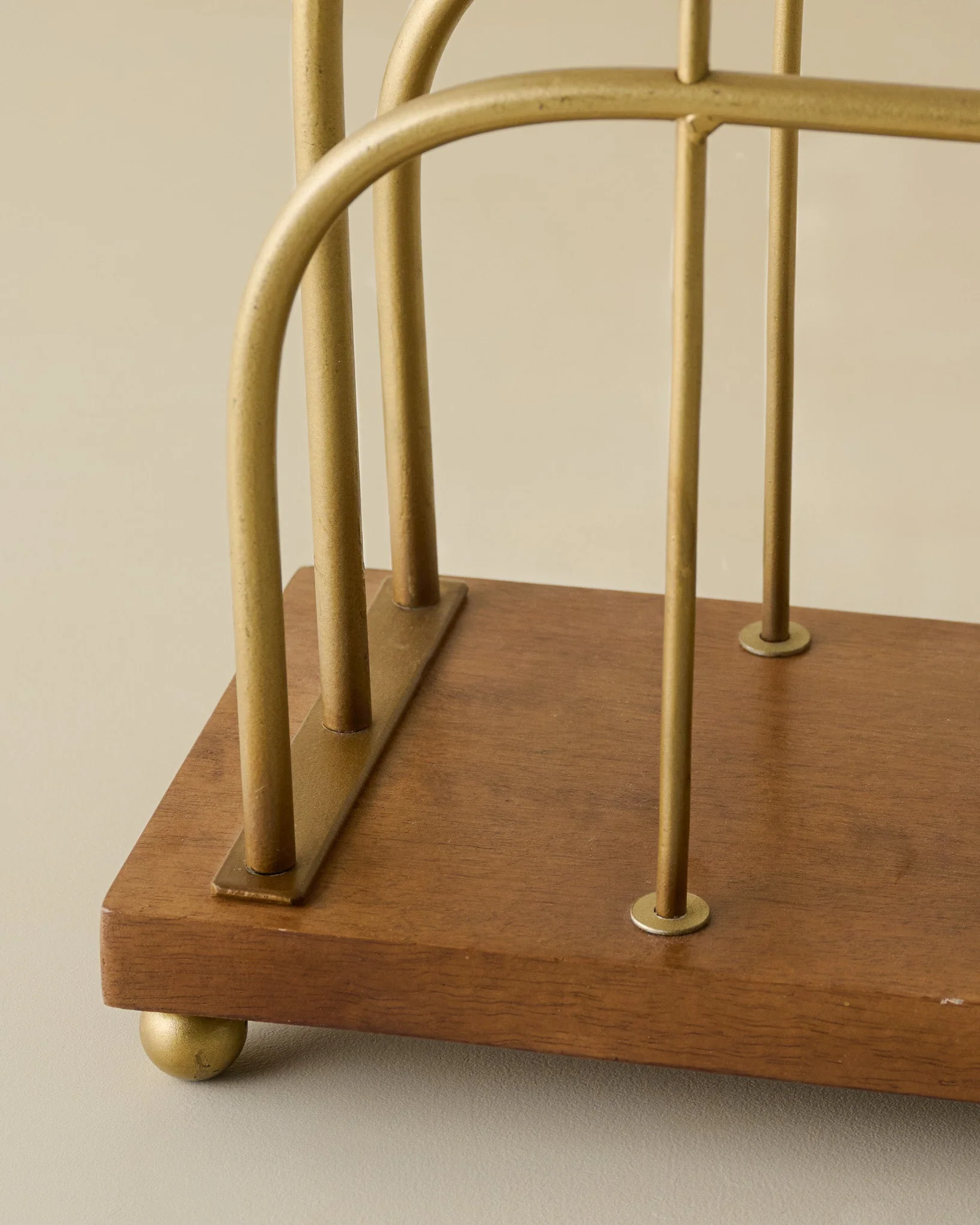 Short Antique Brass and Wood Media Stand - Image 3